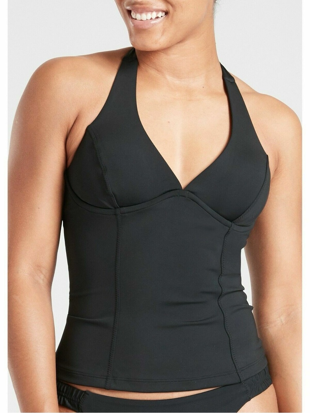 NWT Athleta sculptured Black Halter Tankini Top